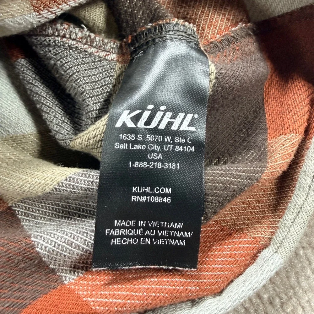 Kuhl Mens XXL Plaid Flannel Button Down Shirt Orange Brown Born In Mountains - Picture 5 of 10